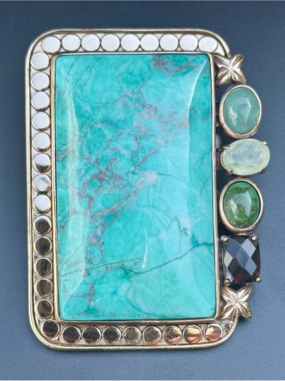 Amy Kahn Russell AKR Bronze Turquoise Style Stone Convertible Brooch Pendant